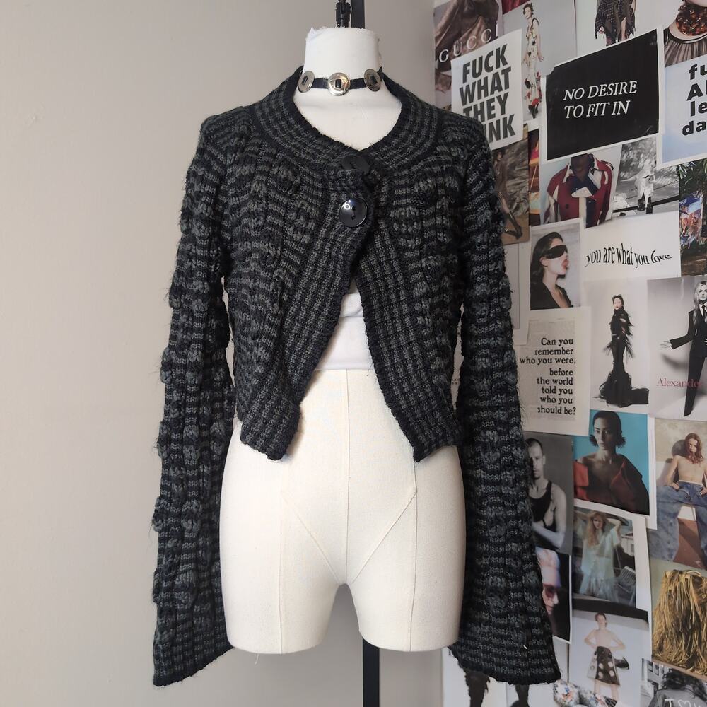 Chunky Knit Cropped Bell Sleeve Cardigan Grunge